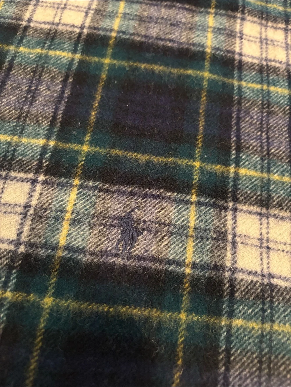 Polo by Ralph Lauren Green, Navy & Cream Plaid Wool Scarf